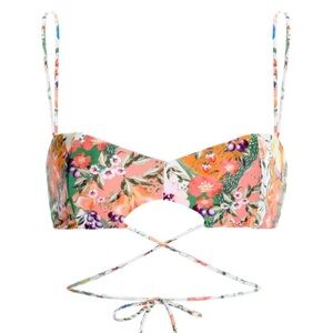 Agua Bendita Floral Coral Pink Orange Green Wrap Bikini Top